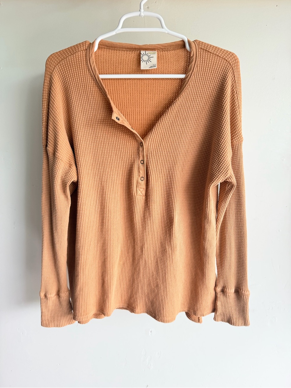 aerie Waffle Henley Long Sleeve Top — Tan